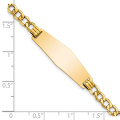 14k Polished Semi-solid Chain/Solid Plate Curb Link Soft Diamond Shape 28x9.5mm Plate 7 inch ID Bracelet