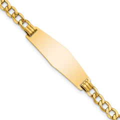 14k Polished Semi-solid Chain/Solid Plate Curb Link Soft Diamond Shape 28x9.5mm Plate 7 inch ID Bracelet