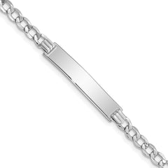 14k White Gold Polished Semi-Solid Chain/Solid Plate Curb Link 33x6.75mm Plate 8 inch ID Bracelet