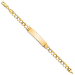 14k Polished Semi-Solid Chain/Solid Plate 5.9mm Curb Link 37.5x9mm Plate 7 inch ID Bracelet
