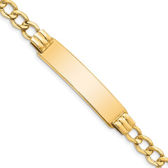 14k Polished Semi-Solid Chain/Solid Plate 5.9mm Curb Link 37.5x9mm Plate 8 inch ID Bracelet