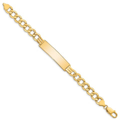 14k Polished Semi-Solid Chain/Solid Plate 9mm Curb Link 37.5x9mm Plate 8 inch ID Bracelet