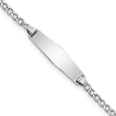 14k White Gold Polished Semi-Solid Chain/Solid Plate Cuban Link Soft Diamond Shape 20x5.5mm Plate 6 inch Baby/Child ID Bracelet