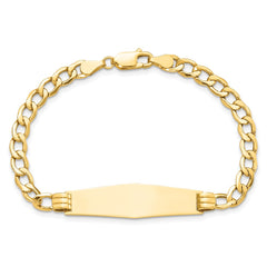 14k Polished Semi-Solid Chain/Solid Plate Cuban Link Soft Diamond Shape 34x10mm Plate 8 inch ID Bracelet