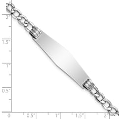 14k White Gold Polished Semi-Solid Chain/Solid Plate Cuban Link Soft Diamond Shape 34x10mm Plate 8 inch ID Bracelet