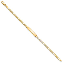 14k Polished Semi-Solid Chain/Solid Plate Figaro Link 23x4.5mm Plate 5.5 inch Baby/Child ID Bracelet