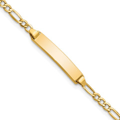 14k Polished Semi-Solid Chain/Solid Plate Figaro Link 23x4.5mm Plate 5.5 inch Baby/Child ID Bracelet