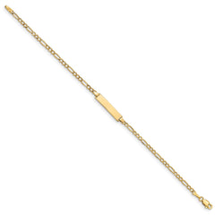 14k Polished Semi-Solid Chain/Solid Plate Figaro Link 19.5x4.5mm Plate 8 inch ID Bracelet