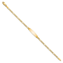 14k Polished Semi-Solid Chain/Solid Plate Figaro Link Soft Diamond Shape 19.5x5.5mm Plate 7 inch ID Bracelet