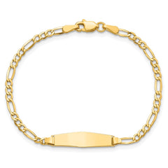 14k Polished Semi-Solid Chain/Solid Plate Figaro Link Soft Diamond Shape 19.5x5.5mm Plate 6 inch Baby/Child ID Bracelet