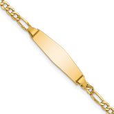 14k Polished Semi-Solid Chain/Solid Plate Figaro Link Soft Diamond Shape 19.5x5.5mm Plate 7 inch ID Bracelet