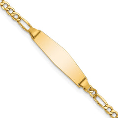 14k Polished Semi-Solid Chain/Solid Plate Figaro Link Soft Diamond Shape 19.5x5.5mm Plate 5.5 inch Baby/Child ID Bracelet
