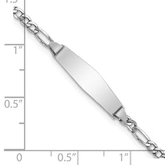 14k White Gold Polished Semi-Solid Chain/Solid Plate Figaro Link Soft Diamond Shape 20x5.5mm Plate 7 inch ID Bracelet