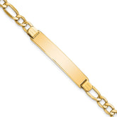 14k Polished Semi-Solid Chain/Solid Plate Figaro Link 34.5x7mm Plate 8 inch ID Bracelet