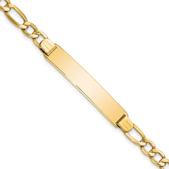 14k Polished Semi-Solid Chain/Solid Plate Figaro Link 34.5x7mm Plate 7 inch ID Bracelet