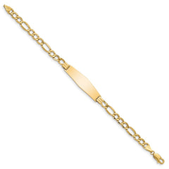 14k Polished Semi-Solid Chain/Solid Plate Figaro Link Soft Diamond Shape 34x10mm Plate 8 inch ID Bracelet