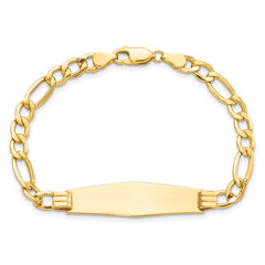 14k Polished Semi-Solid Chain/Solid Plate Figaro Link Soft Diamond Shape 34x10mm Plate 8 inch ID Bracelet