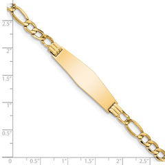 14k Polished Semi-Solid Chain/Solid Plate Figaro Link Soft Diamond Shape 34x10mm Plate 8 inch ID Bracelet