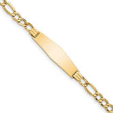 14k Polished Semi-Solid Chain/Solid Plate Figaro Link Soft Diamond Shape 34x10mm Plate 7 inch ID Bracelet