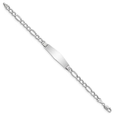14K White Gold Polished Semi-Solid Chain/Solid Plate Figaro Link Soft Diamond Shape 34x10mm Plate 7 inch ID Bracelet