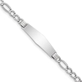 14K White Gold Polished Semi-Solid Chain/Solid Plate Figaro Link Soft Diamond Shape 34x10mm Plate 8 inch ID Bracelet