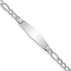 14K White Gold Polished Semi-Solid Chain/Solid Plate Figaro Link Soft Diamond Shape 34x10mm Plate 7 inch ID Bracelet