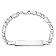 14K White Gold Polished Semi-Solid Chain/Solid Plate Figaro Link 35x7mm Plate 8 inch ID Bracelet