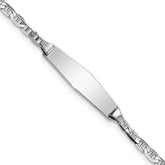14k White Gold Polished Semi-Solid Chain/Solid Plate Anchor Link Soft Diamond Shape 20x5.5mm Plate 7 inch ID Bracelet