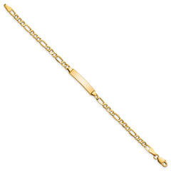 14k Polished Semi-Solid Chain/Solid Plate Figaro Link 20.3x4.4mm Plate 6 inch Baby/Child ID Bracelet
