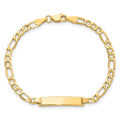 14k Polished Semi-Solid Chain/Solid Plate Figaro Link 20.3x4.4mm Plate 6 inch Baby/Child ID Bracelet