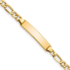 14k Polished Semi-Solid Chain/Solid Plate Figaro Link 20.3x4.4mm Plate 6 inch Baby/Child ID Bracelet
