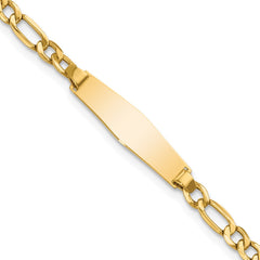 14k Polished Semi-Solid Chain/Solid Plate Figaro Link Soft Diamond Shape 19.5x5.5mm Plate 6 inch Baby/Child ID Bracelet - 2