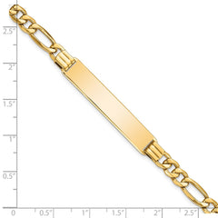 14k Polished Semi-Solid Chain/Solid Plate Figaro Link 39x8mm Plate 7 inch ID Bracelet