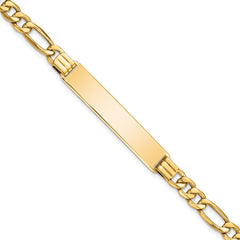 14k Polished Semi-Solid Chain/Solid Plate Figaro Link 39x8mm Plate 7 inch ID Bracelet
