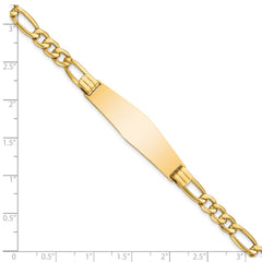 14k Polished Semi-Solid Chain/Solid Plate Figaro Link Soft Diamond Shape 38x11mm Plate 8 inch ID Bracelet