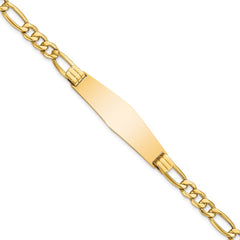 14k Polished Semi-Solid Chain/Solid Plate Figaro Link Soft Diamond Shape 38x11mm Plate 8 inch ID Bracelet