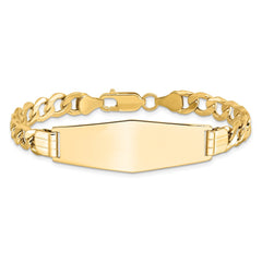 14k Polished Semi-Solid Chain/Solid Plate Curb Link Soft Diamond Shape 39x14mm Plate 7 inch ID Bracelet - 2