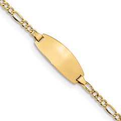 14k Polished Semi-Solid Chain/Solid Plate Figaro Link Oval 18.5x8.5mm Plate 6 inch Baby/Child ID Bracelet