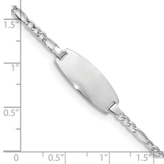 14k White Gold Polished Semi-Solid Chain/Solid Plate Figaro Link Oval 18.5x8.5mm Plate 6 inch Baby/Child ID Bracelet