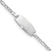 14k White Gold Polished Semi-Solid Chain/Solid Plate Figaro Link Oval 18.5x8.5mm Plate 6 inch Baby/Child ID Bracelet