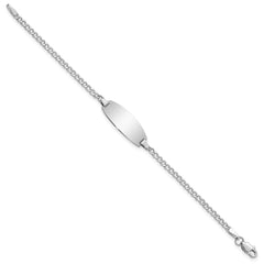 14k White Gold Polished Semi-Solid Chain/Solid Plate Curb Link Oval 18.5x8.5mm Plate 5.5 inch Baby/Child ID Bracelet