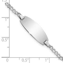 14k White Gold Polished Semi-Solid Chain/Solid Plate Curb Link Oval 18.5x8.5mm Plate 5.5 inch Baby/Child ID Bracelet