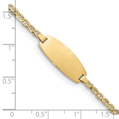 14k Polished Semi-Solid Chain/Solid Plate Anchor Link Oval 18.5x8.5mm Plate 6 inch Baby/Child ID Bracelet