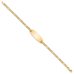 14k Polished Semi-Solid Chain/Solid Plate Figaro Link Oval 25x11.2mm Plate 8 inch ID Bracelet