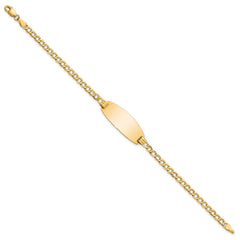 14k Polished Semi-Solid Chain/Solid Plate Curb Link Oval 25x11.5mm Plate 8 inch ID Bracelet