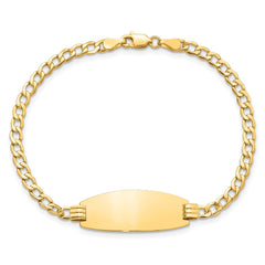 14k Polished Semi-Solid Chain/Solid Plate Curb Link Oval 25x11.5mm Plate 7 inch ID Bracelet