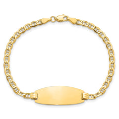 14k Polished Semi-Solid Chain/Solid Plate Anchor Link Oval 25x11.2mm Plate 7 inch ID Bracelet