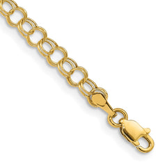14k 4mm Hollow Double Link 7 inch Charm Bracelet