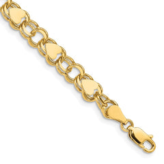 14k 7mm Solid Double Link with Hearts 7 inch Charm Bracelet