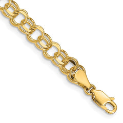 14k 6mm Solid Double Link 8 inch Charm Bracelet